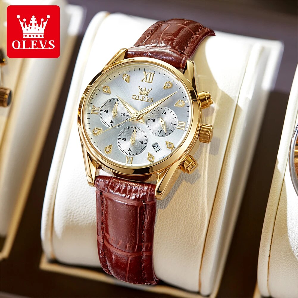Luxury Watch Leather Strap - OLEVS-Montre-bracelet à quartz étanche pour femme