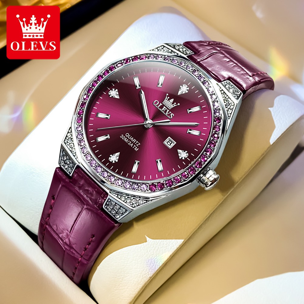 Luxury Watch Leather Strap - OLEVS Original femmes montres diamant tour