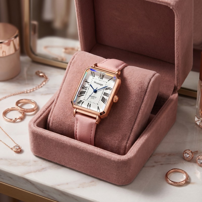 Luxury Watch Leather Strap - Montres à quartz rectangulaires pour femmes,