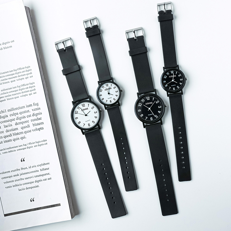 Luxury Watch Leather Strap - Montre à Quartz noire Simple pour